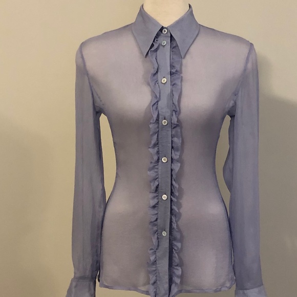 Lilac Silk Ruffled Prada Blouse/Button-Down - Picture 2 of 15